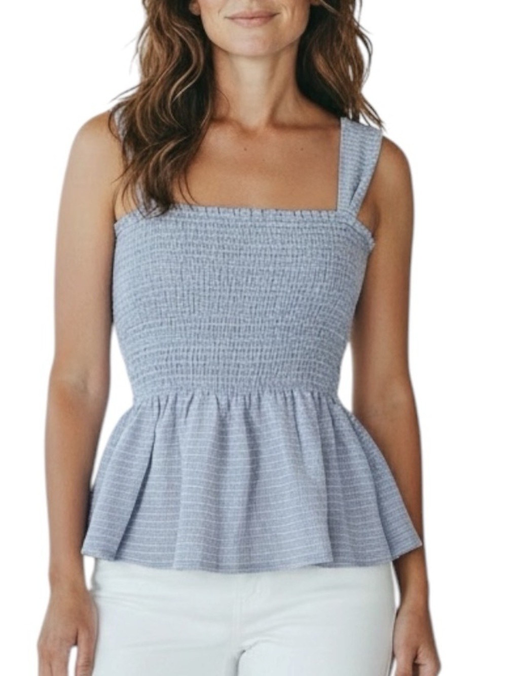 NWT MADEWELL TEXTURE & THREAD Striped Smocked Peplum Tank Top Size Small